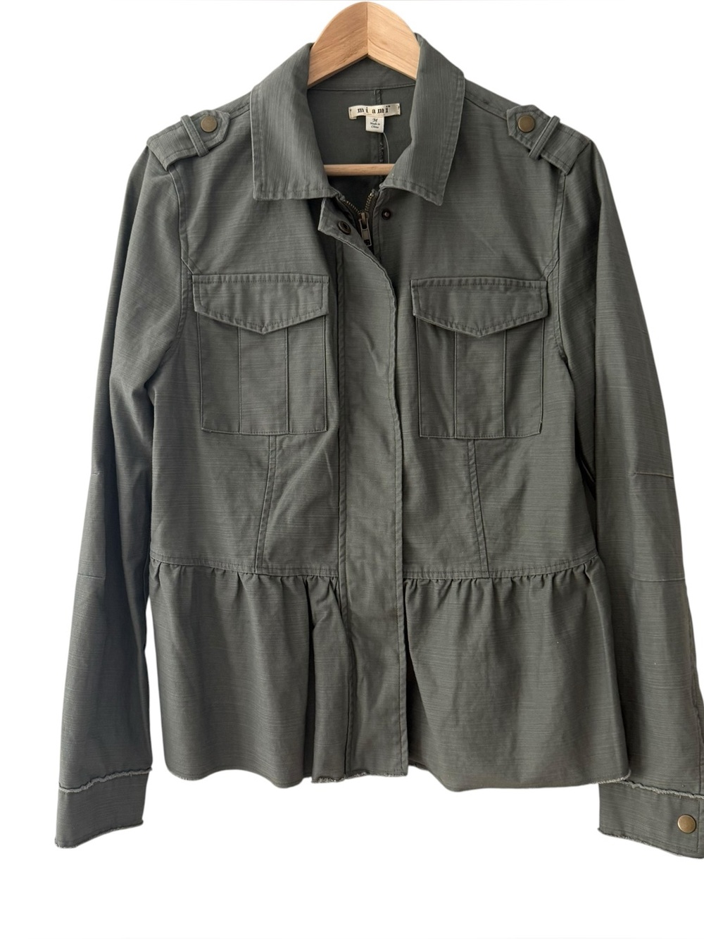 Francesca’s Olive Utility Peplum Jacket NWT
